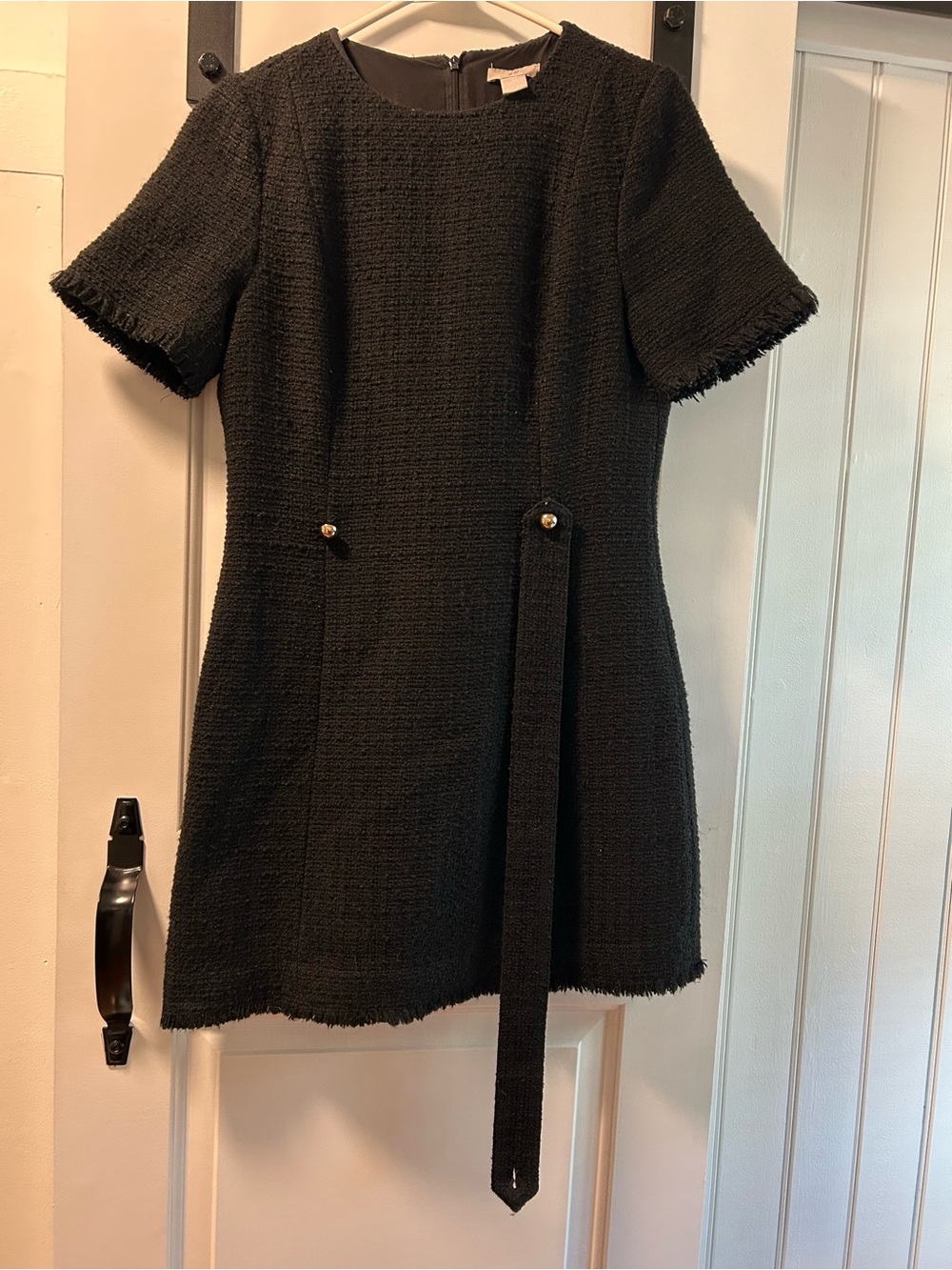 Women's Black Tweed Short-Sleeve Dress